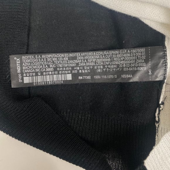 Zara Knit Black and White Draped Layer Long-sleeve Shirt Size Small - Picture 7 of 8